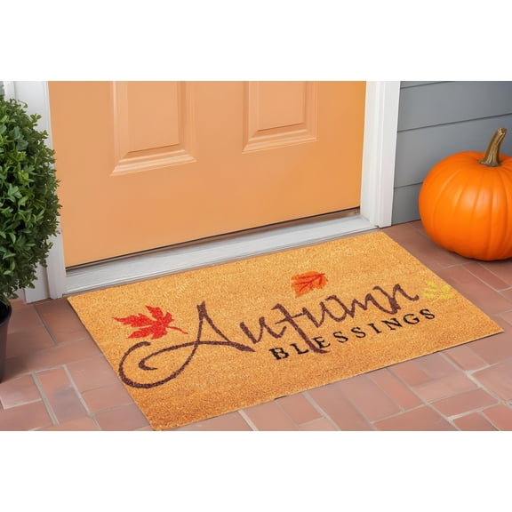 17" X 29" Natural Black and Orange Coir Autumn Blessings Outdoor Fall Door Mat