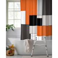 thumbnail image 2 of Split Shower Curtain for Transfer Bench, Burnt Orange Black Fabric Shower Curtains for Bathroom, Modern Abstract Geometric Tub Sliding Transfer Bench Waterproof Bath Curtains 72"x78", 2 of 9