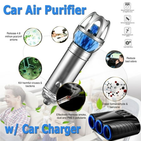 Car Air Purifier, EEEKit Air Freshener Ionizer Cigarette Eliminator Remove Pollen,Smoke,Bad Smell and Odors,3 Car Cigarette Lighter Socket (Best Air Purifier For Cigarette Smoke Smell)
