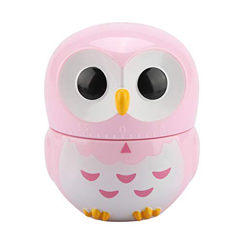 Cute Owl Shape Kitchen Manual Timer Mechanical Home Cooking Counters Clock Alarm Clock Portable Alarm Clock Kitchen Cooking Tool(Pink)