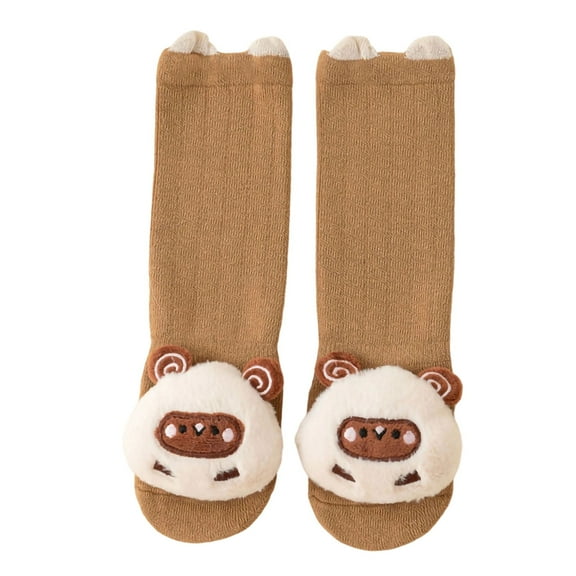 SERTG Toddler Socks Non-Slip Crew Socks Cute Animal Socks Fall Winter Thermal Everyday Wear Ankle Socks Soft Comfortable Novelty Floor Baby Socks(Yellow,0-1 Years)
