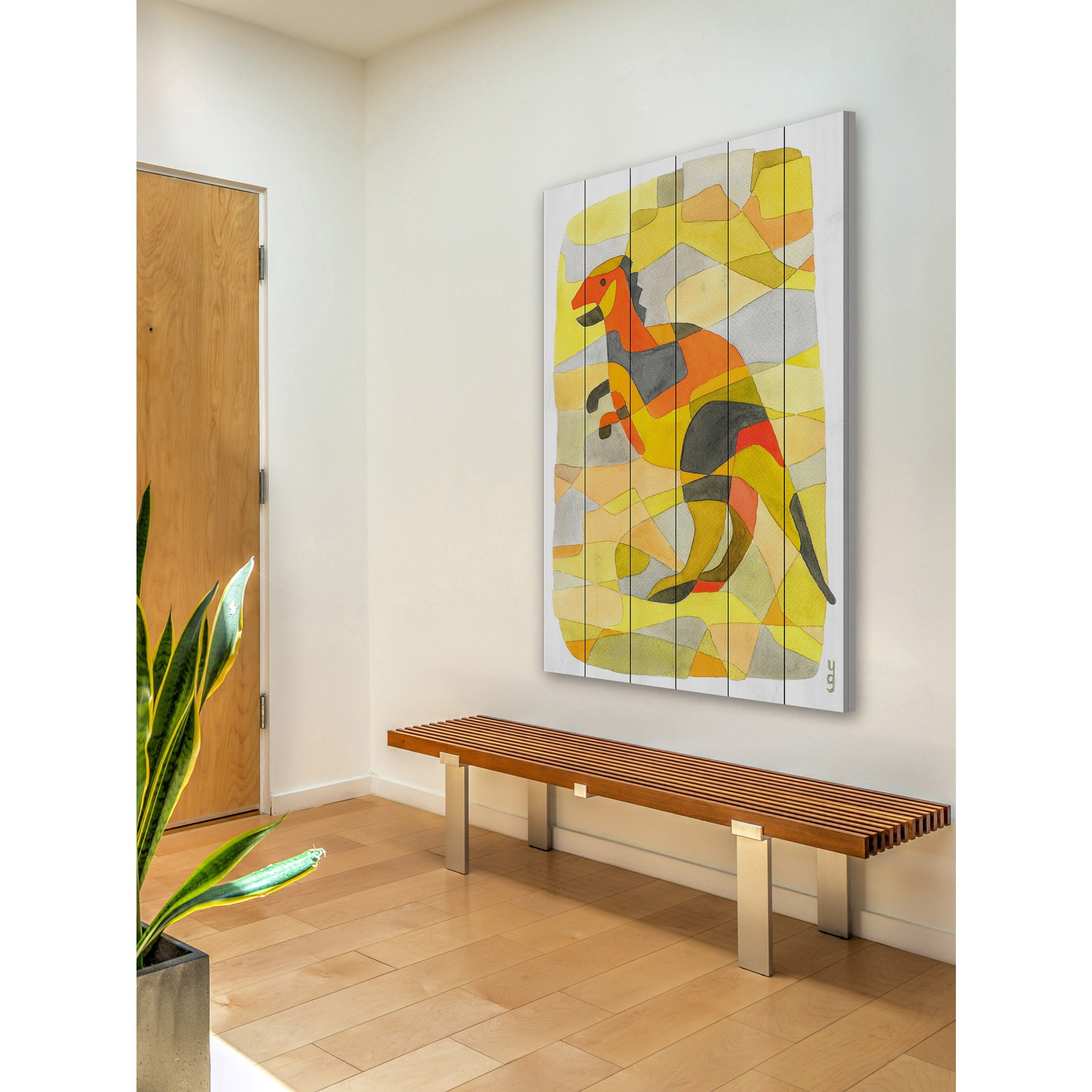 MARMONT HILL  - 'Dinosaur 1' by Yolanta Gawlik Painting Print on White Wood - Multi-Color 24 x 36