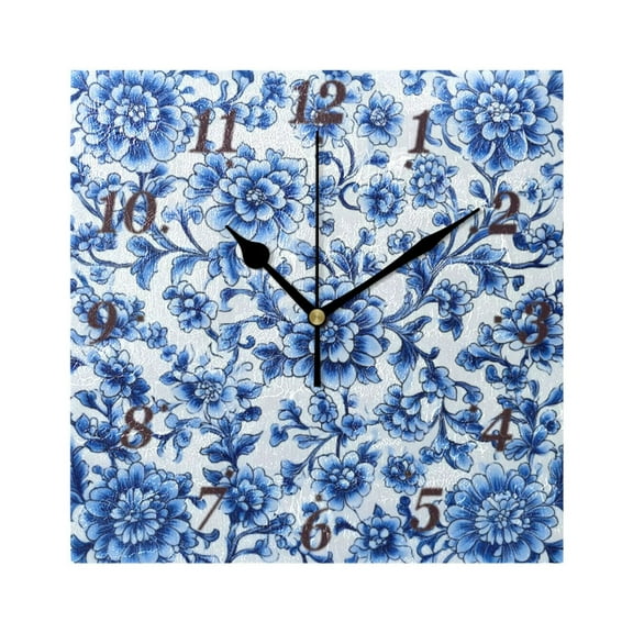 Blue and White Porcelain Wall Clock Square Clock Decoration Creative Clock Dual Use Black Pointer 7.78in
