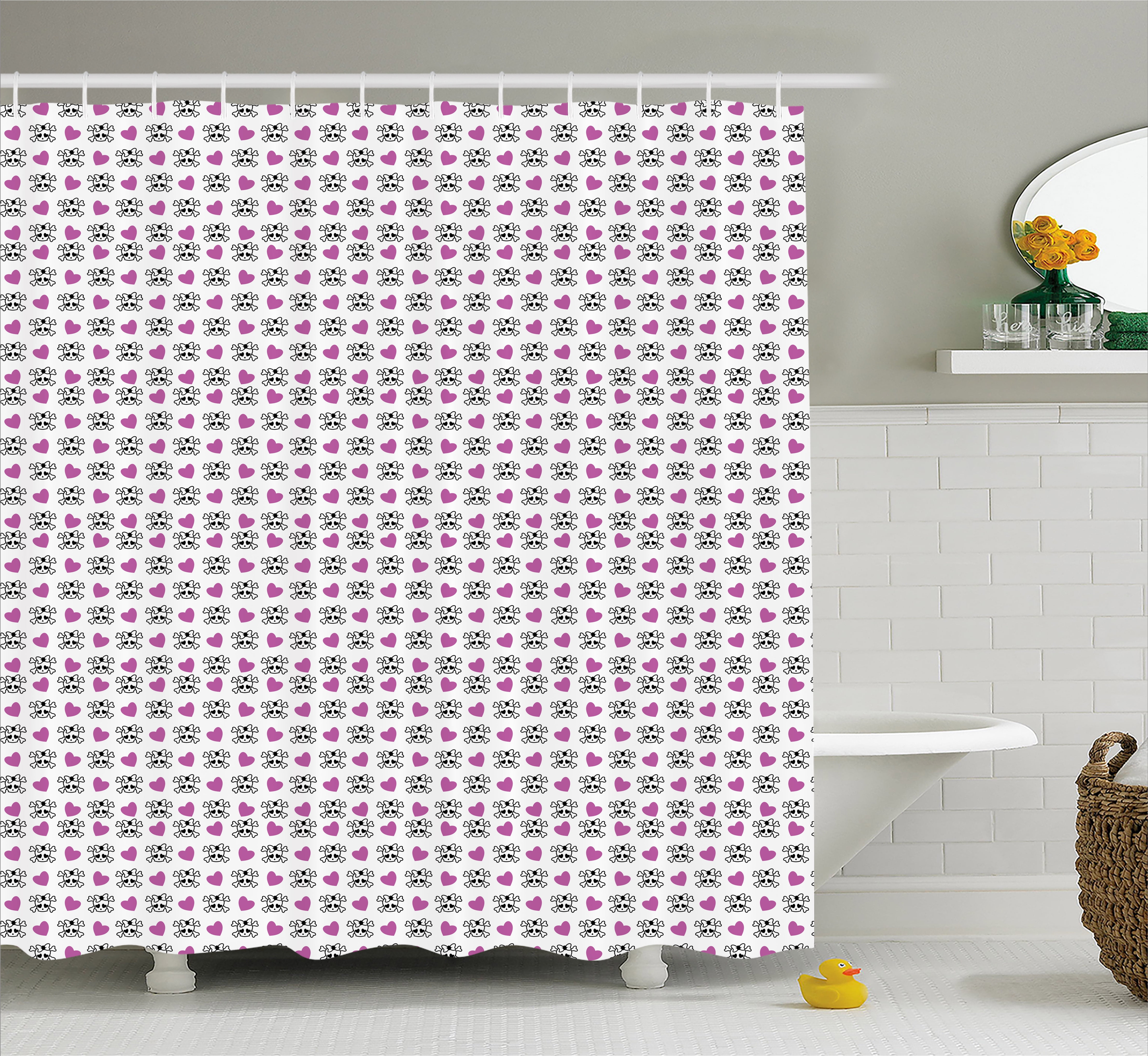 Teen Shower Curtain, Funky and Girlish Youth Pattern Emo Skulls with ...