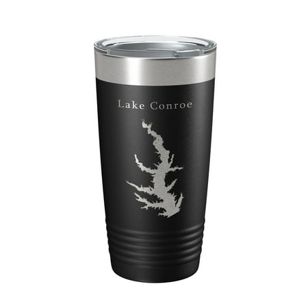 

Lake Conroe Map Tumbler Travel Mug Insulated Laser Engraved Coffee Cup Texas 20 oz Black