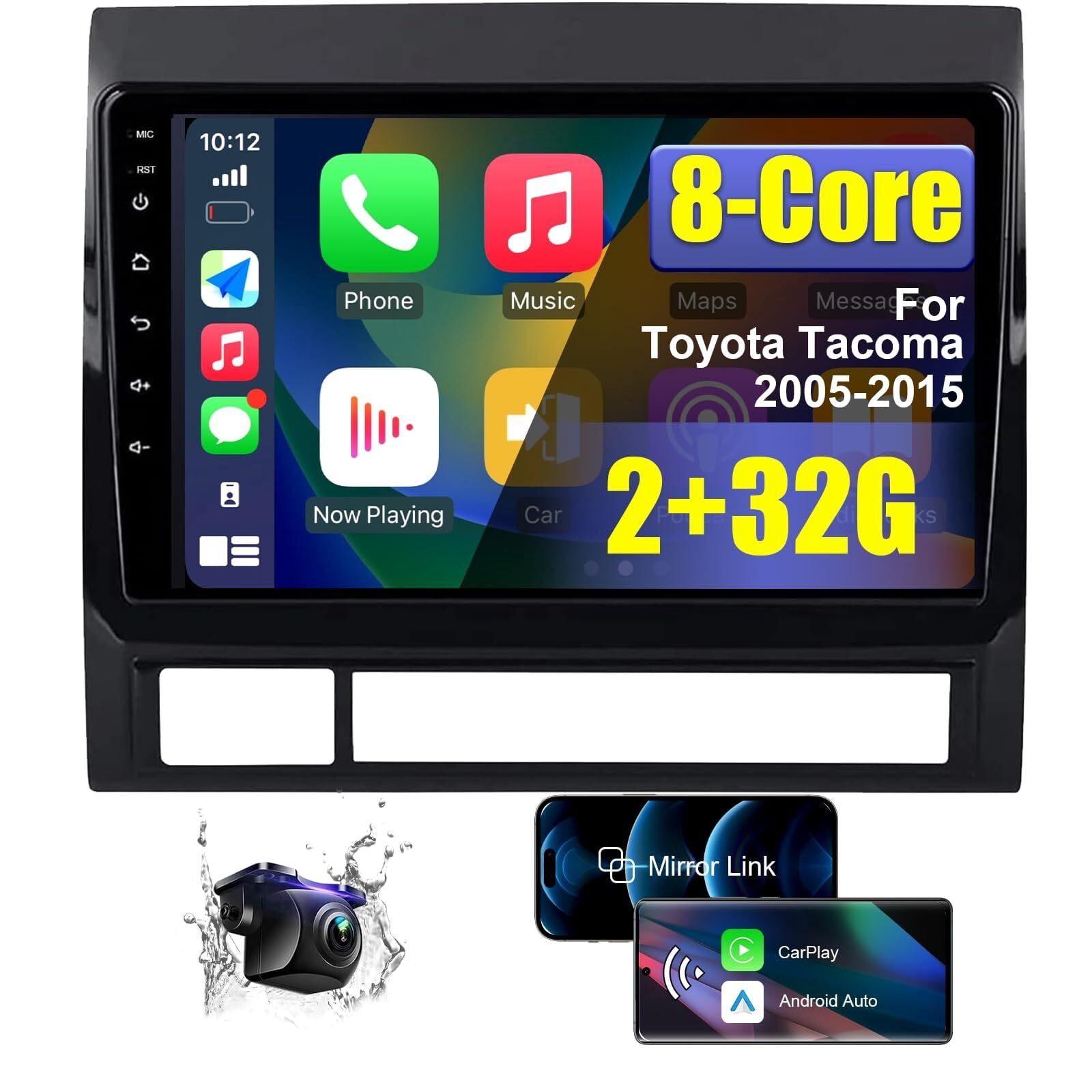 9'' Android Car Radio Stereo for Toyota Tacoma 2005 2006 2007 2008 2009 2010 2011 2012 2013 2014 2015 with Wireless CarPlay/Android Auto, 8 Core HD Touchscreen Car Radio with AM/FM/RDS Backup Camera