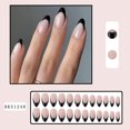 thumbnail image 1 of Uñas postizas en forma de almendra, punta francesa negra, uñas postizas acrílicas, pegamento artificial mediano en uñas para mujeres y niñas, decoración de uñas de verano, 24 piezas, 1 of 4