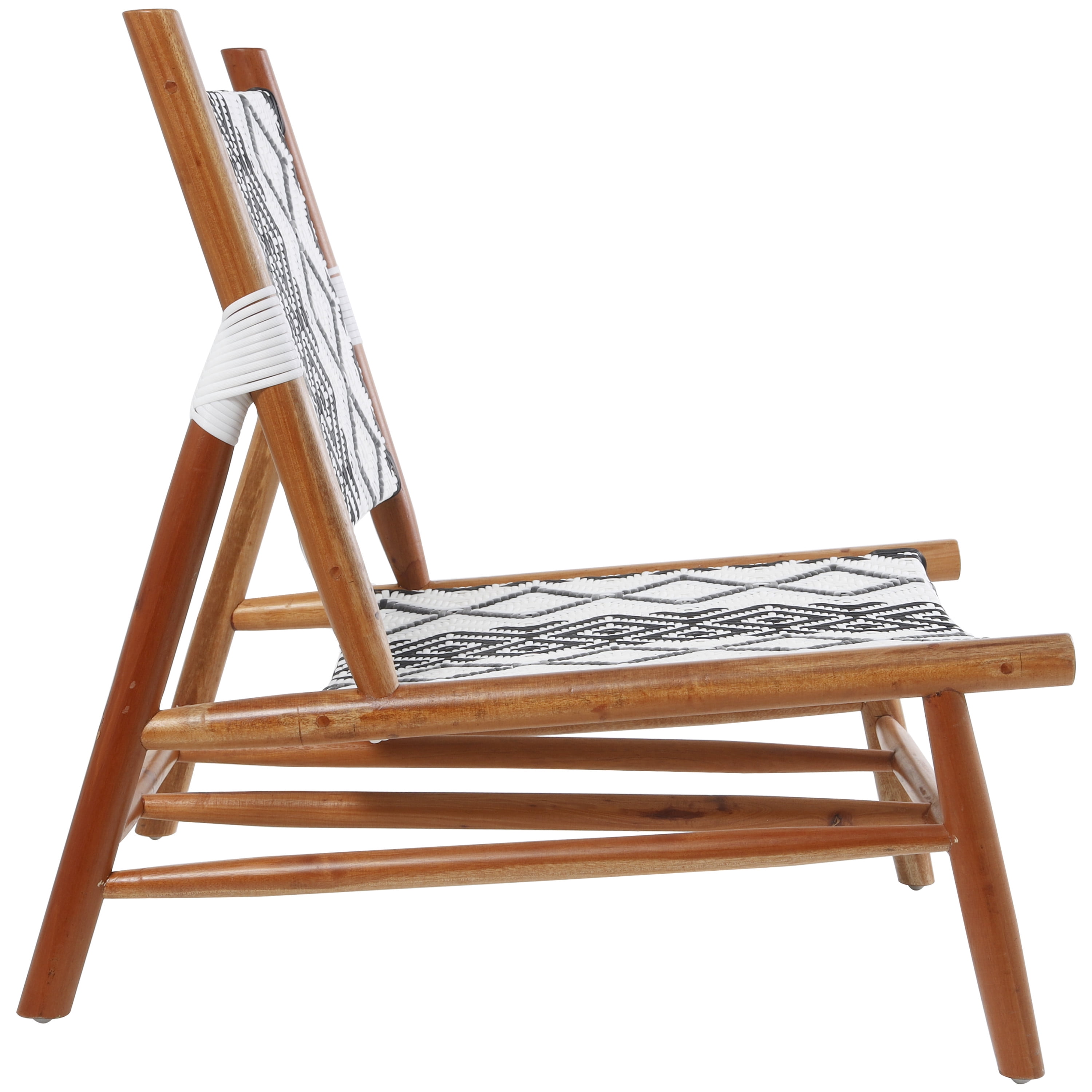 DecMode Wood Lounge Chair with Black Tribal Woven Seat, White, Set of 2
