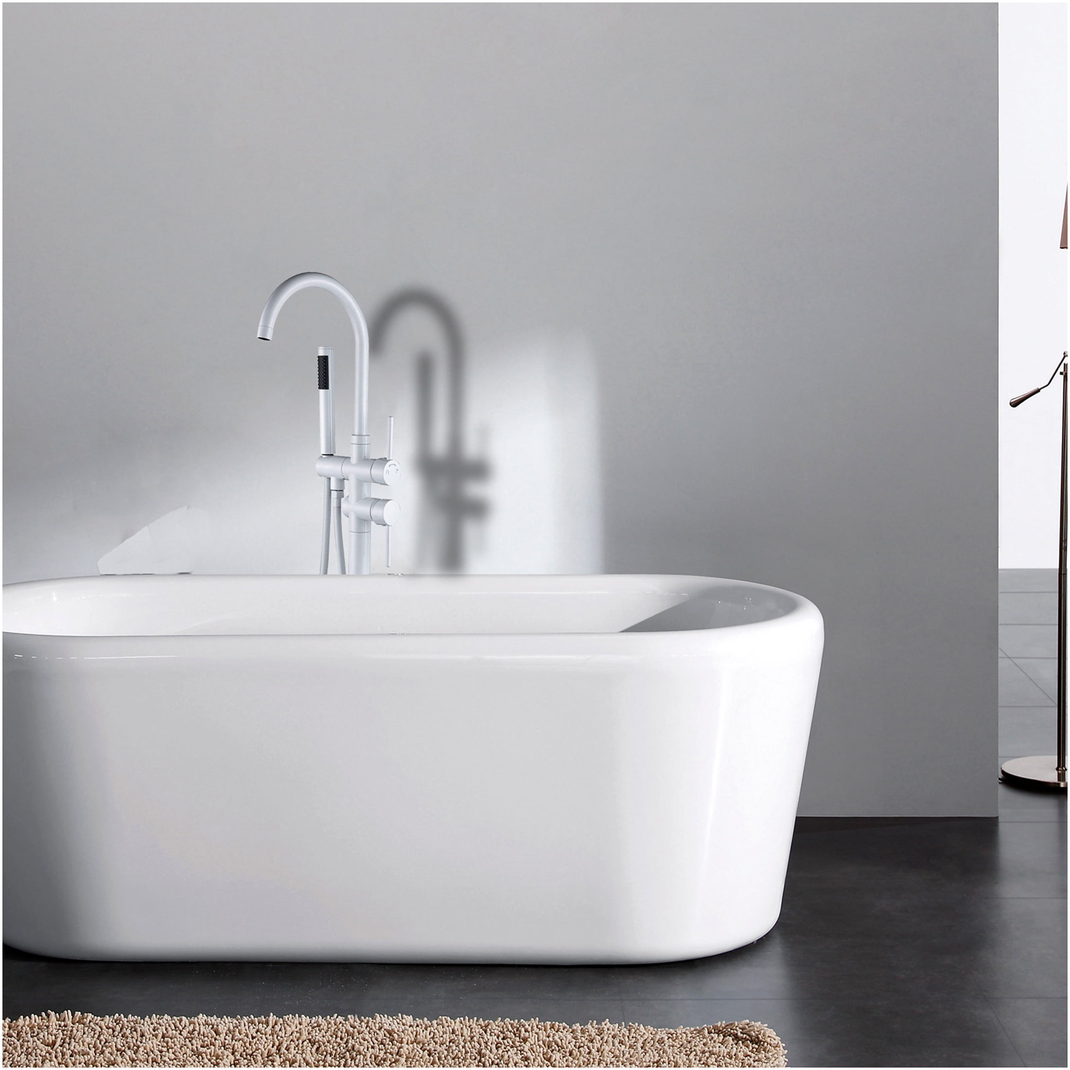 JERFIT White Modern Freestanding Bathtub Faucet with Hand Shower, 3.9 GPM High Flow Deck Mount Tub Filler