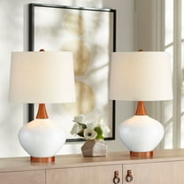 360 Lighting Brice 23" High Small Mid Century Modern Accent Table Lamps Set of 2 Ivory Wood Ceramic Living Room Off-White Shade