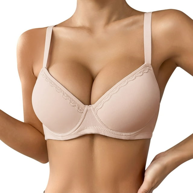 Women's Thin Solid Color Comfortable Breathable Push Up Bra With Underwire Triple Breasted Bra