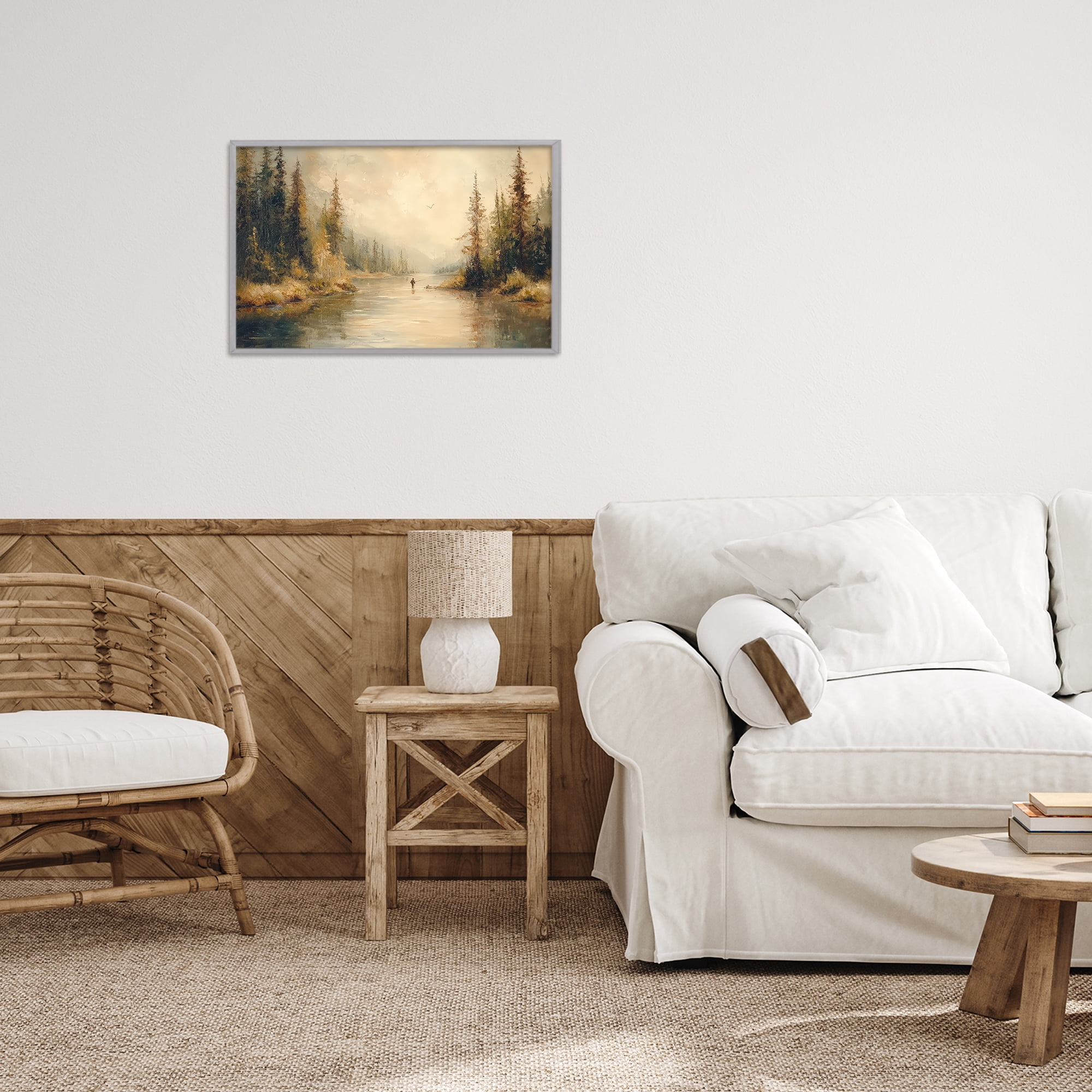 Stupell Industries Fly Fisher at Misty River Gray Framed Giclee Art, design by Petal Prints Design