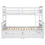 Euroco Wood Twin over Full Bunk Bed with Drawers, White
