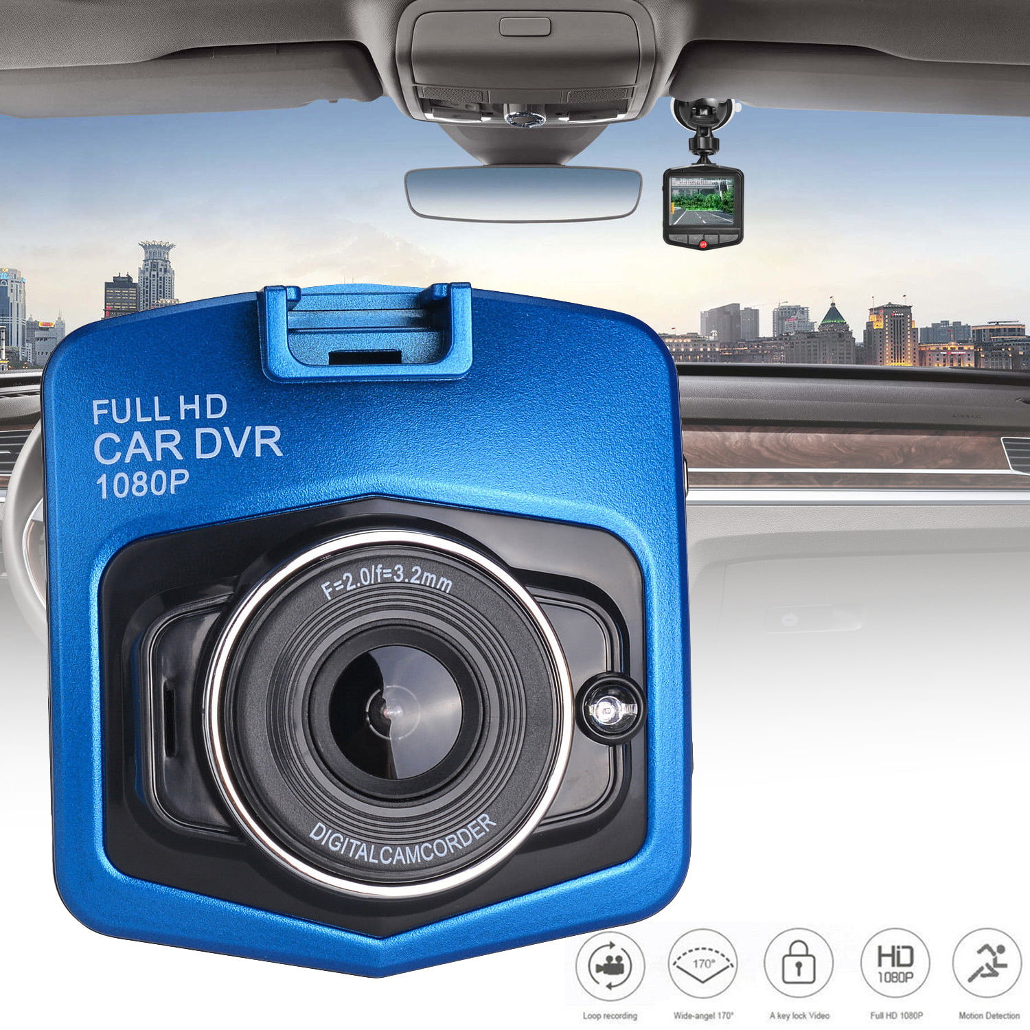 Camera de voiture 1080p Full HD Dash 2.4" LCD DVR Cam G-Sensor tableau de bord 