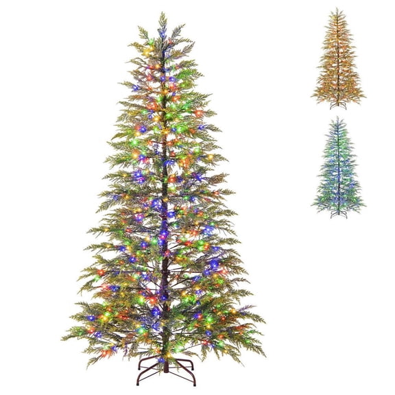 GVN 6.5ft Artificial Christmas Trees with Branch Tips and Colorful LED Lights, Xmas Decoration Tree for Indoor, Outdoor, Holiday Decor, Green