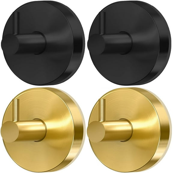 Suction Cup Hooks for Shower 4 Pack – 2 Black & 2 Gold No Drill Bathroom Towel Hooks, Waterproof Removable Suction Hooks for Glass Shower Door, Tile, Mirror, Hanging Towels, Robes & Loofahs