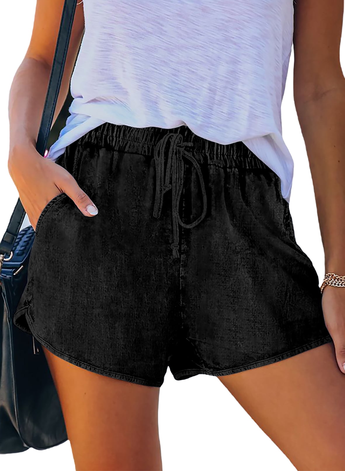 Blibea Women's Black Shorts Jean High Waisted Drawstring Loose Denim 16-18(XL) -