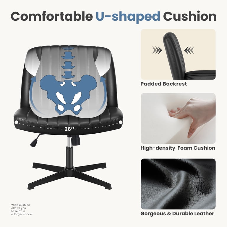 edx Armless PU Leather Office Chair, Adjustable Swivel Vanity