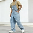 thumbnail image 2 of Overalls for Men Work Utility Jumpsuit Denim Bib Coveralls with Multi Pockets(Light Blue,2XL), 2 of 12