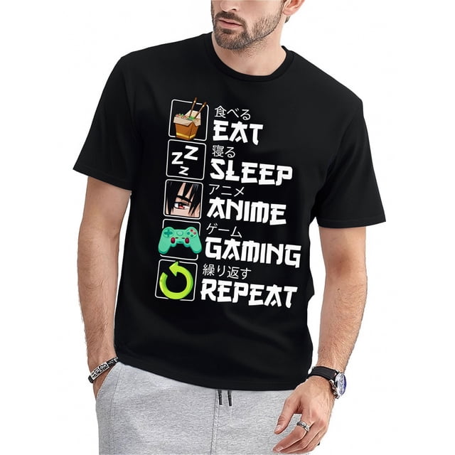Eat and Sleep Anime game Repeat Kawaii Otaku Anime manga T-shirt - 220g Tee For Adult, Men, Women, Teen, Teenager, Adolescent,Youth