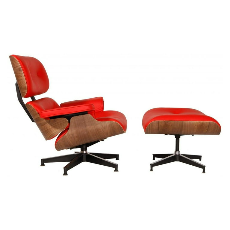 pilot Låne sekundær Mid Century Plywood Lounge Chair Lounge Chair and Ottoman Replica Italian  Leather Red Walnut - Walmart.com