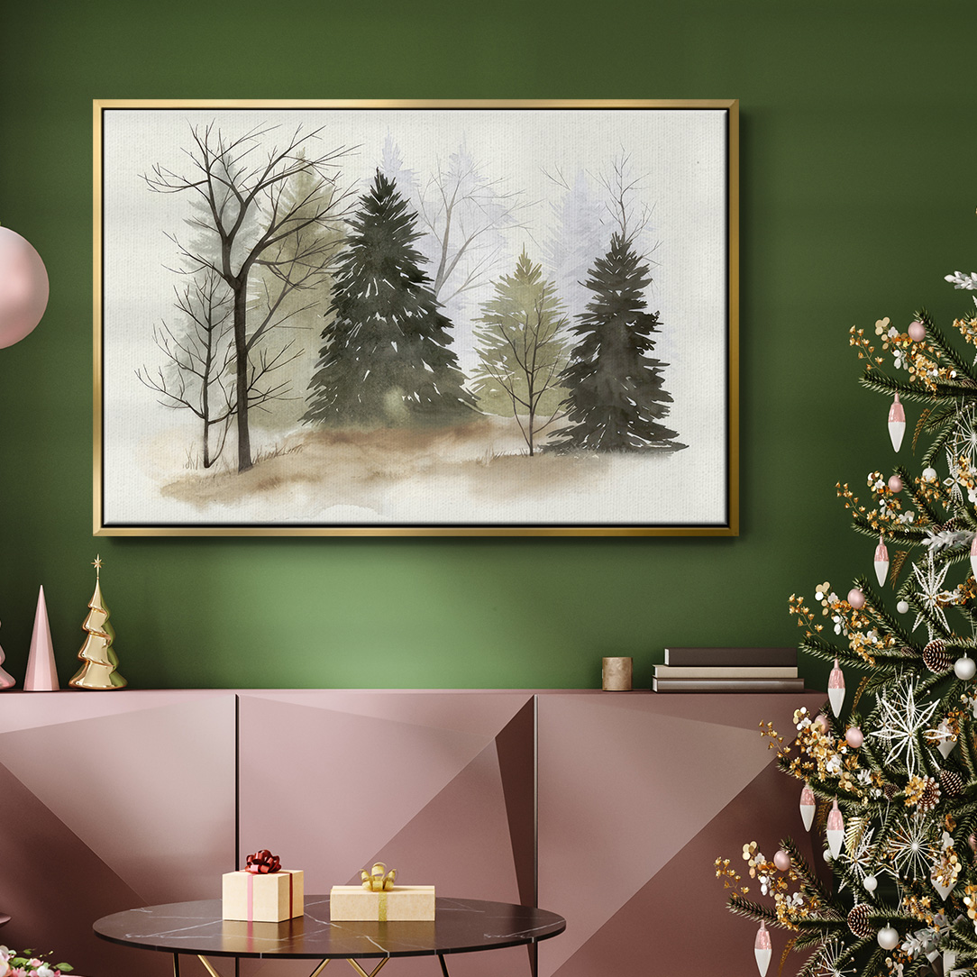 In the Mist II - Framed Gallery Wrapped Holiday Canvas - 27 x 41 - Gold Frame