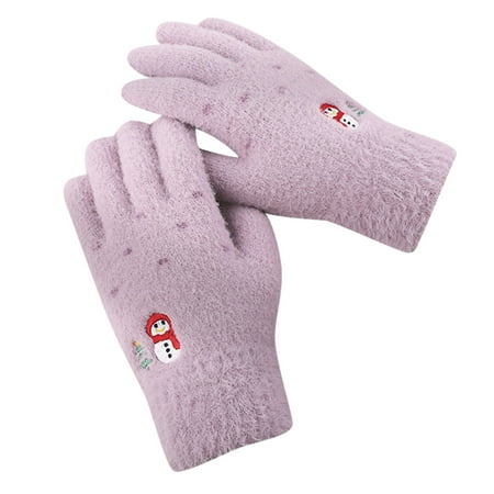 

Dadaria Womens Gloves Winter Women Winter Christmas Warm Gloves Touchscreen Casual Stretch Thick Kinitted Imitation Mink Five-Finger Gloves Purple One Size Women