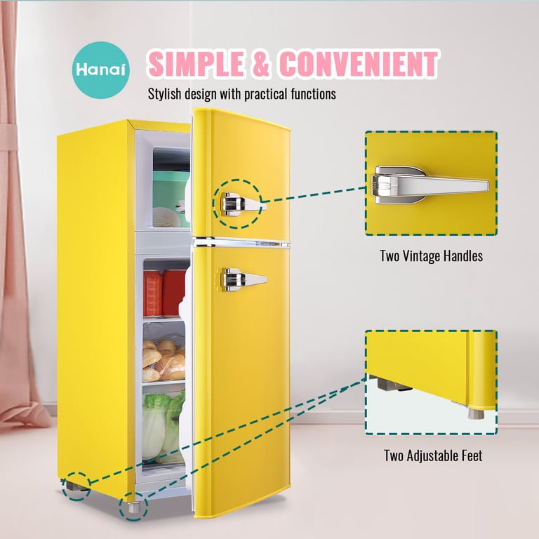 WANAI 3.5 Cu.ft Compact Fridge with Freezer and Handle Yellow, 7