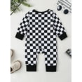 thumbnail image 5 of Gzhioc Baby Girl Boy Checkerboard Romper Round Neck Long Sleeve Full Length Zipper Jumpsuit for Fall, 5 of 9