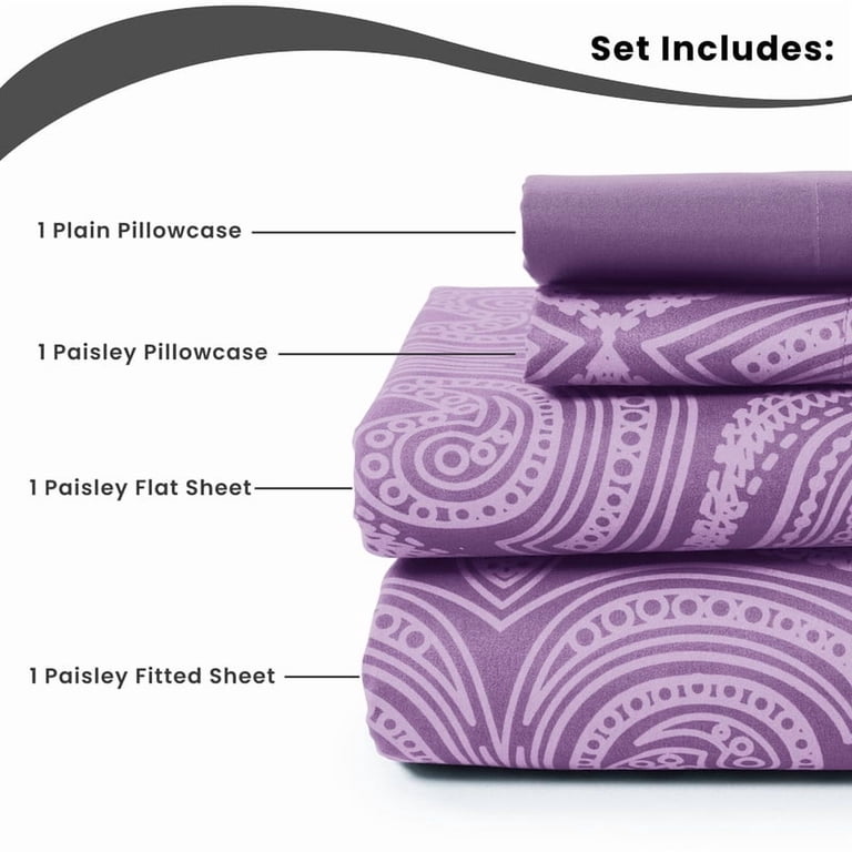 Lux Decor Twin Paisley Microfiber Sheet Set, Purple photo 2