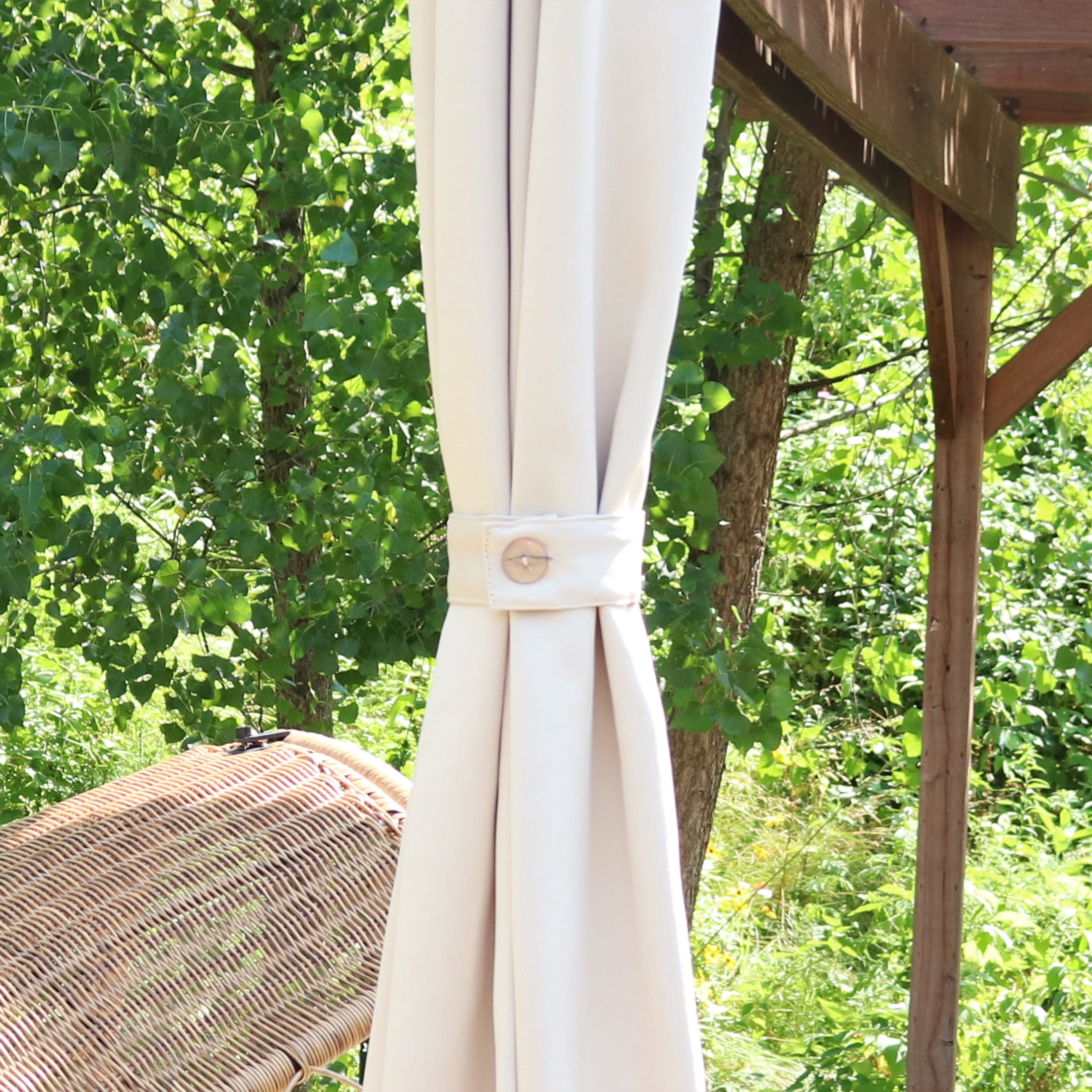 Sunnydaze Modern 2-Piece Beige Solid Room-Darkening Indoor or Outdoor Curtain Set