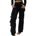 thumbnail image 2 of Xdegoge Womens High Waisted Jeans Straight Leg Rhinestone Sparkly Pants Casual Chic Baggy Bling Denim Pant with Pockets Fashion Y2k Streewear with Pockets, 2 of 7