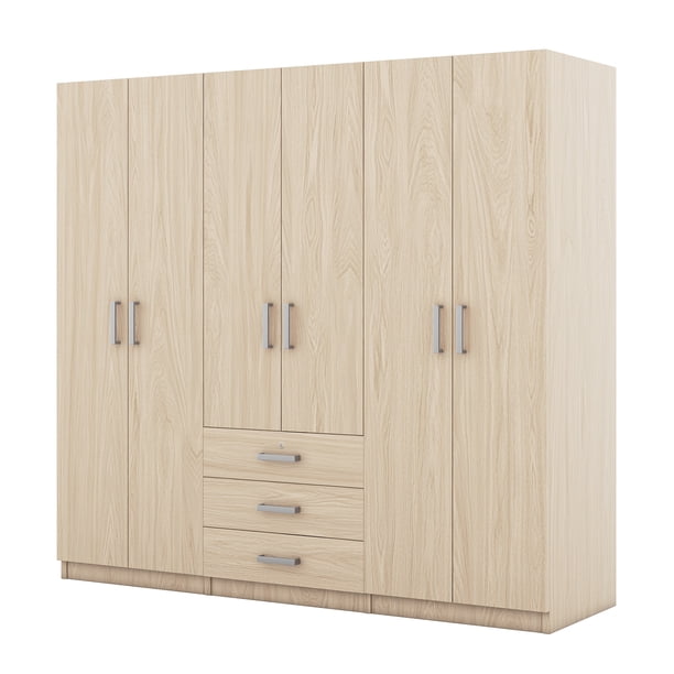 MODERNLUXE 6 Door Wooden Wardrobe Closet with 3 Drawers,Clothing