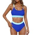 thumbnail image 3 of HVOBTTY Ladies Casual Bathing Suits, Summer Bathing Suits for Women, Women's Comfortable Solid Color High Waisted Beach Vacation Modest Stretch Lightweight 2 Piece Swimsuit Set Blue, M, 3 of 5