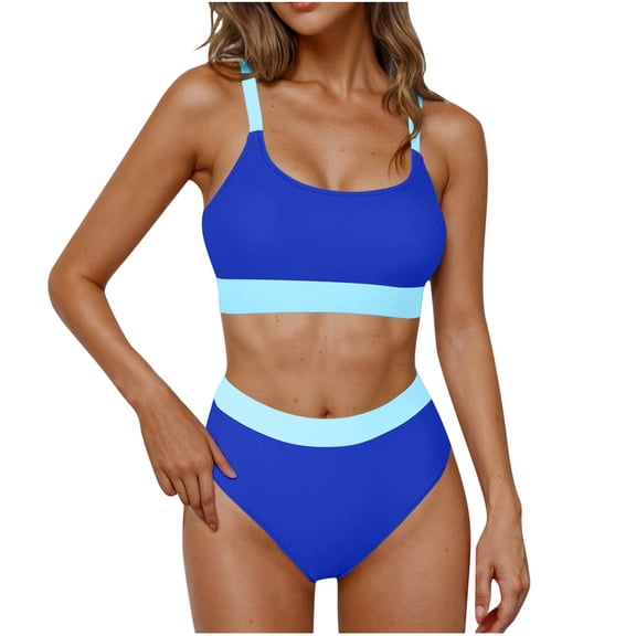 qelini Womens High Waisted Bikini Two Piece Bikini Sets Solid Color Bathing Suits Summer Swimwear