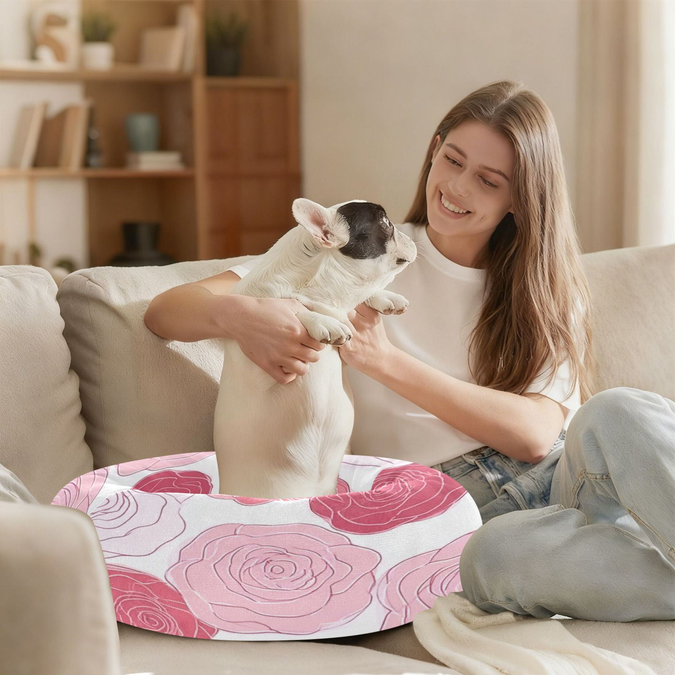 Iauyy Pet Couch Donut Cat Bed for Indoor Cats/Small Dogs Washable & Machine with Non-slip Bottom Calming Cat Furniture, Petal Space (M)