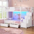 thumbnail image 2 of Plonmago Bunk Bed Twin Over Twin with LED Lights\Storage\Guardrail & Stairs, Twin Bunk Bed with 8 Storage Drawers, Metal Twin Loft Beds,Space Saving, Sturdy Frame,White, 2 of 9