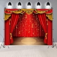 thumbnail image 5 of Toiles de Fond de Scène de Théâtre Lumières de Scène Dorées Ruban Rideaux Rouges Décorations de Plancher en Bois Rustiques Toile de Fond Enfants Adultes Portrait Accessoires de Studio Photo Spectacle de Talents Toile de Fond de Photographie, 5 of 5