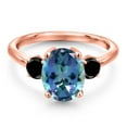 thumbnail image 3 of Gem Stone King 3.54 Ct Millennium Blue Mystic Topaz Black Diamond 18K Rose Gold Plated Silver Ring, 3 of 6