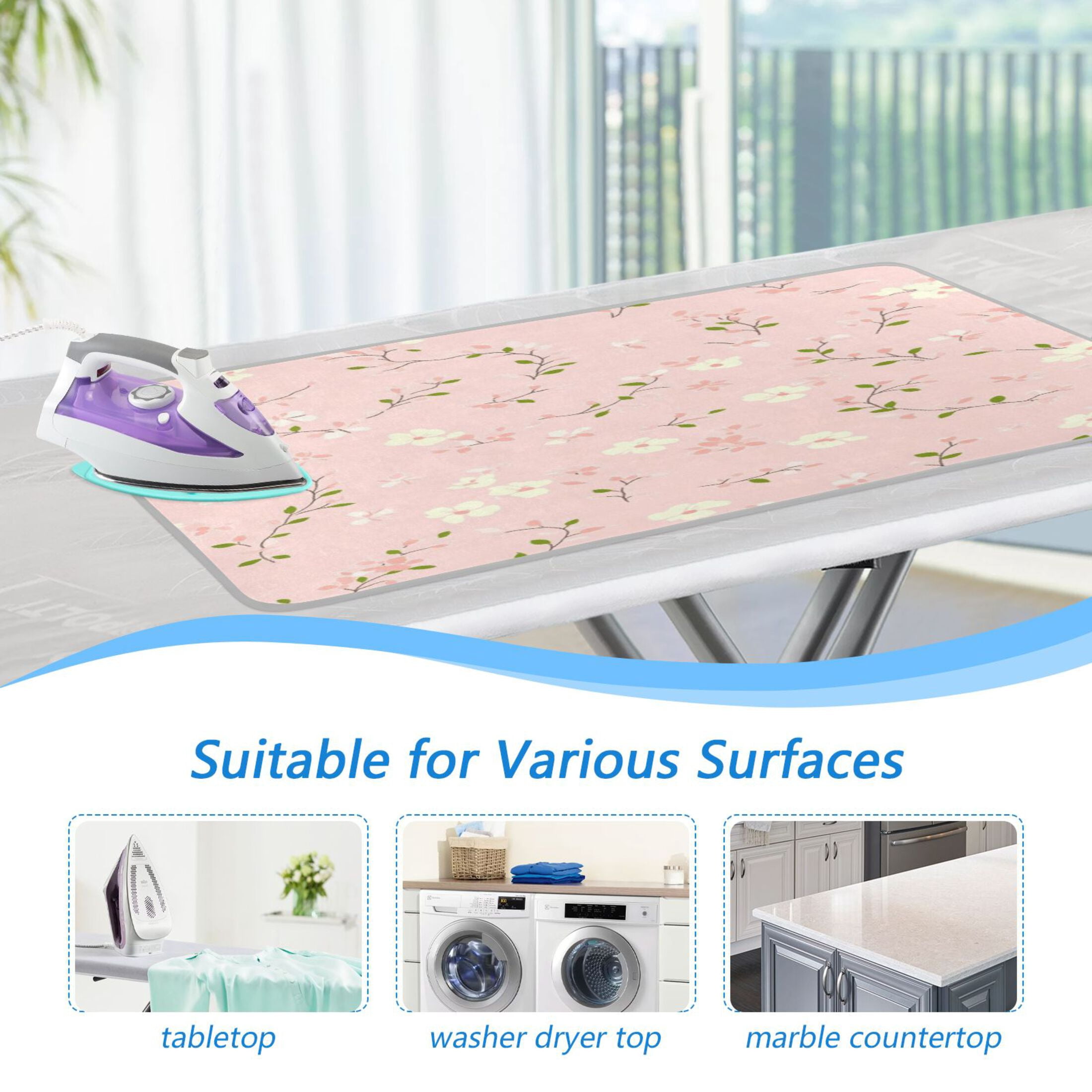 Ironing Mat Portable Ironing Blanket for Table Top Travel Ironing Pad for Washer Dryer 27.6" x 47.2" Cute Floral Pastel
