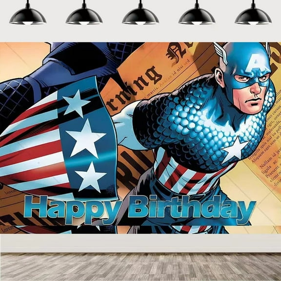 Happy Birthday Anime Captain America Theme Backdrops Banner Birthday Party Decor Supplies,5.9x3.6ft