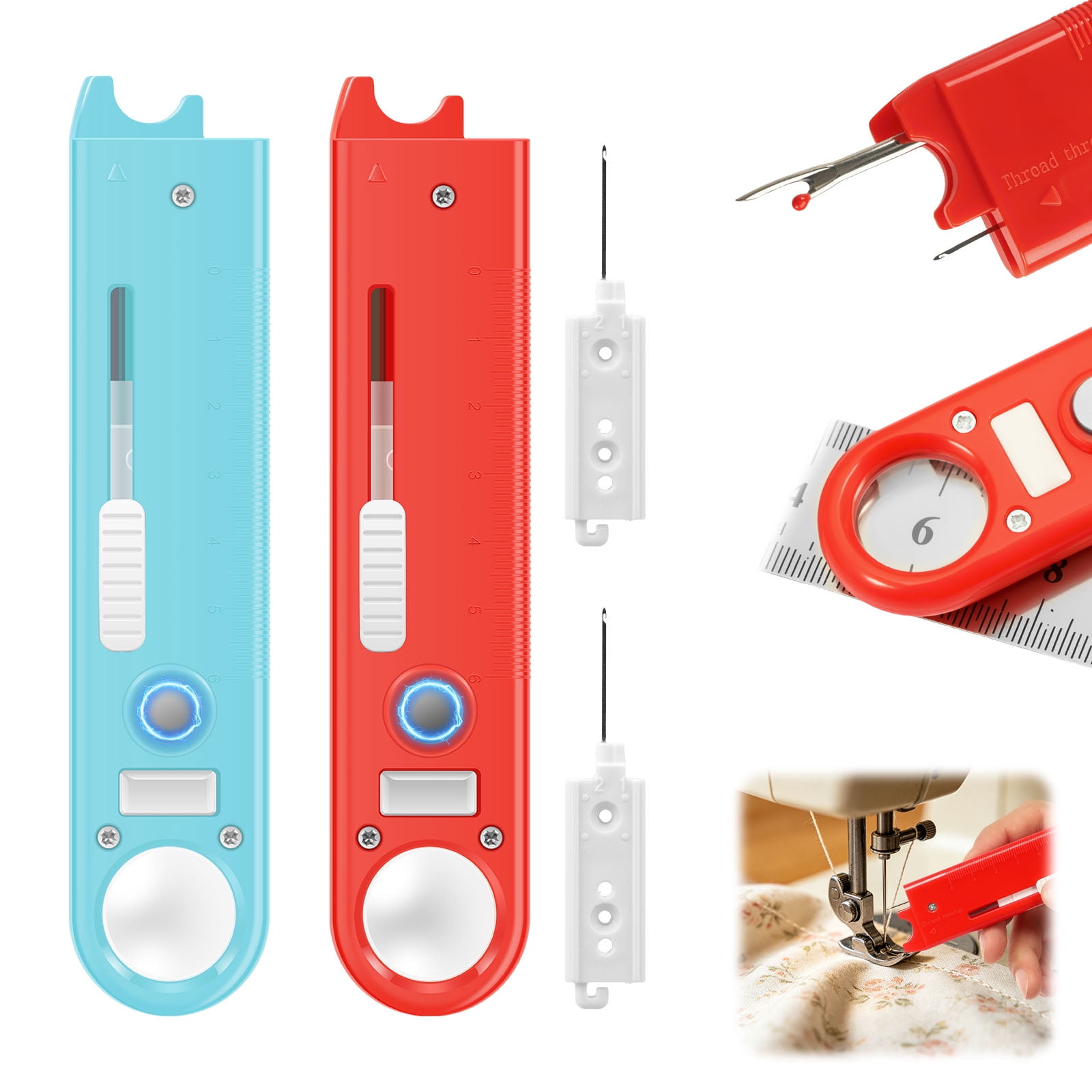2Pcs Quick Needle Threader for Sewing Machine 4 in 1 Sewing Sewing Machine Needle Threader Tool with 2 Seam Rippers for Quilting Alterations Tailoring