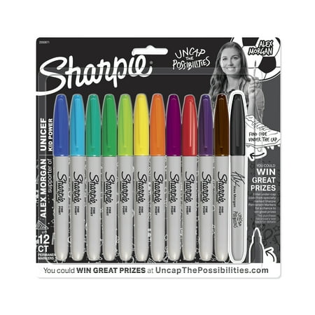 Sharpie Permanent Markers, Fine Point, Alex Morgan Special Edition, Assorted Colors, 12 Count