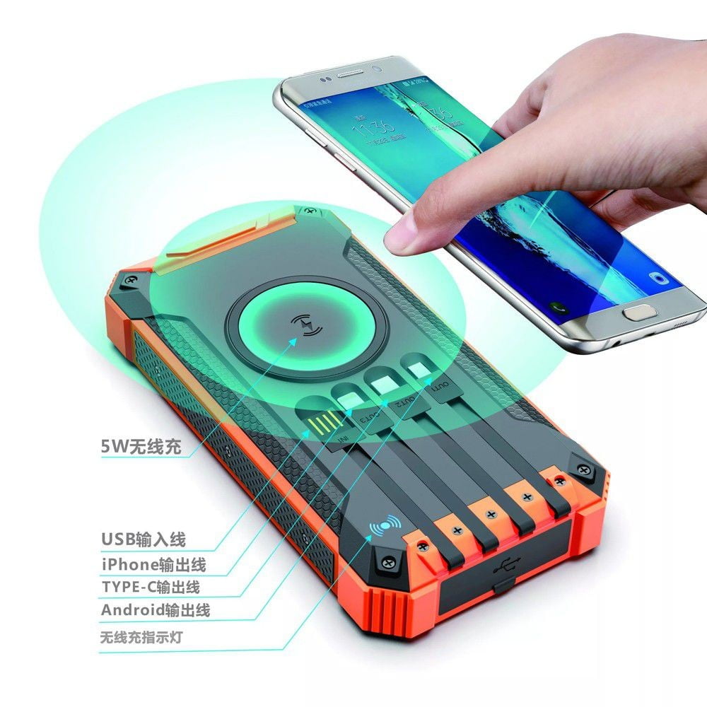 JRD Solar Wireless Power Bank 20000mAh with LED Flashlight Portable Phone Charger
