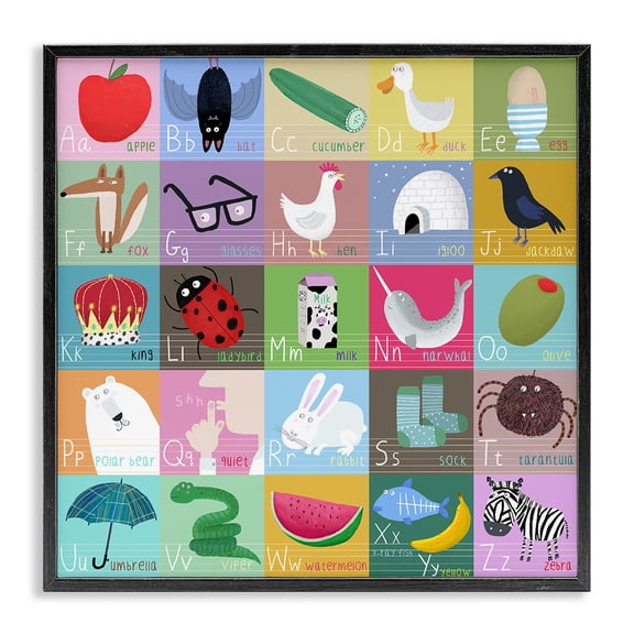 Stupell Industries Alphabet Learning First Words Black Framed Giclee Art, design by Carla Daly