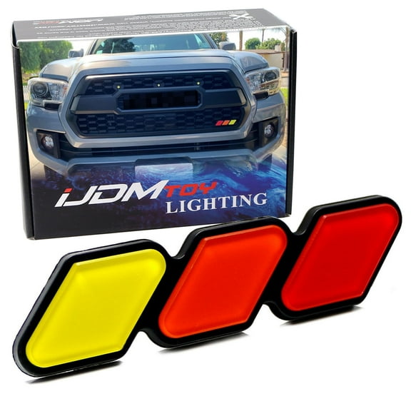 Retro 3-Color Stripe Grille Badge Emblem w/No Removal Required Toggle Anchor Bolts, For Toyota Tacoma Tundra 4Runner FJ Cruiser RAV4 Hilux, etc (Yellow/Orange/Red)