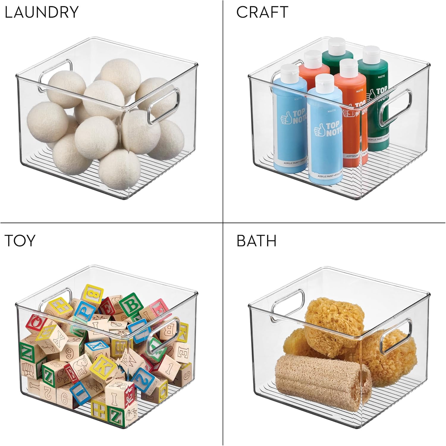 CHTER Clear Plastic Storage Bins for Kitchen - Pantry and Fridge Storage for Cabinets and Shelves, 4-Pack