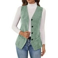 thumbnail image 2 of WMTBSRSW Corduroy Blazer Vest for Women Fashion V Neck Sleeveless Coat Lightweight Button Down Cardigan Jackets Fall Outwear Mint Green Medium, 2 of 8