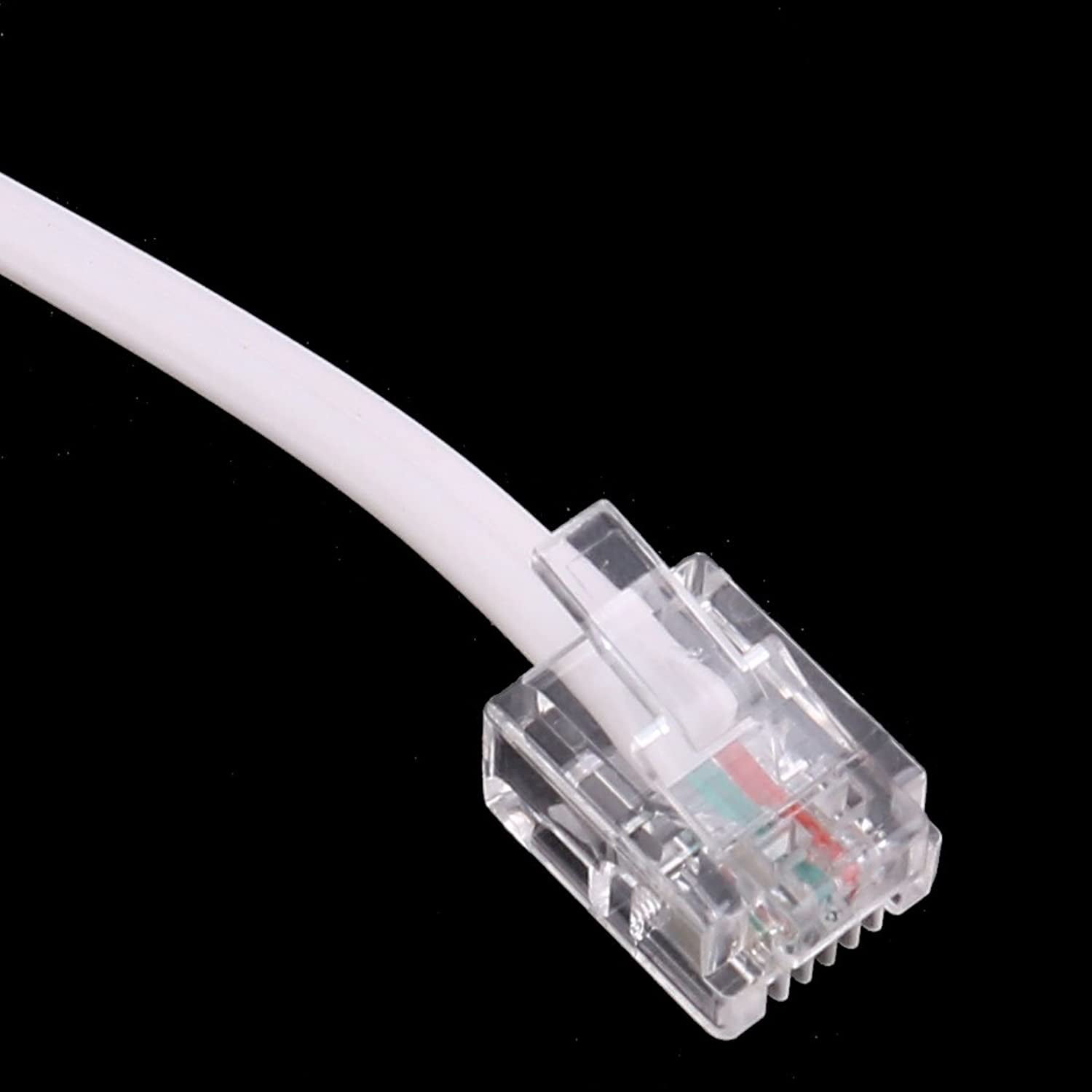 White Uxcell 6P2C RJ11 Telephone Fax Modem Line Cable 1.9M 2Pieces for Landline Telephone