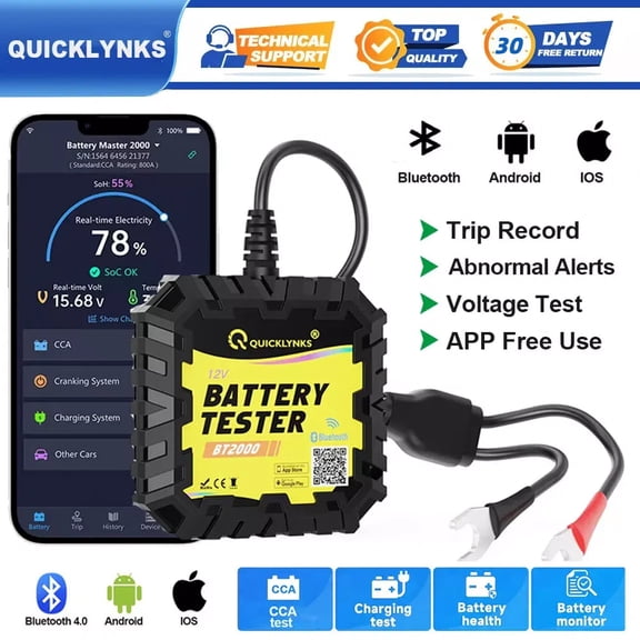 QUICKLYNKS BM2 12V Car Battery Monitor, Bluetooth 4.0 Wireless Battery ...